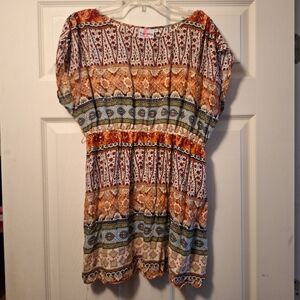 ASOS Maternity Orange Blue Short Sleeve Relaxed Blouse